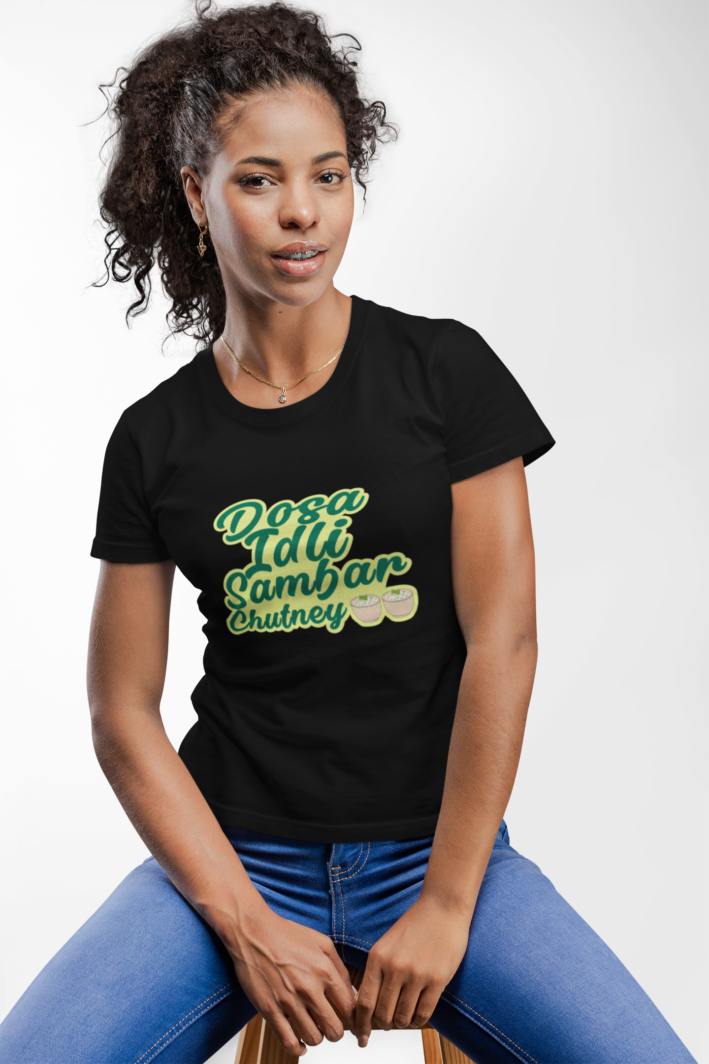 Dosa Idli Black T-shirt for Women